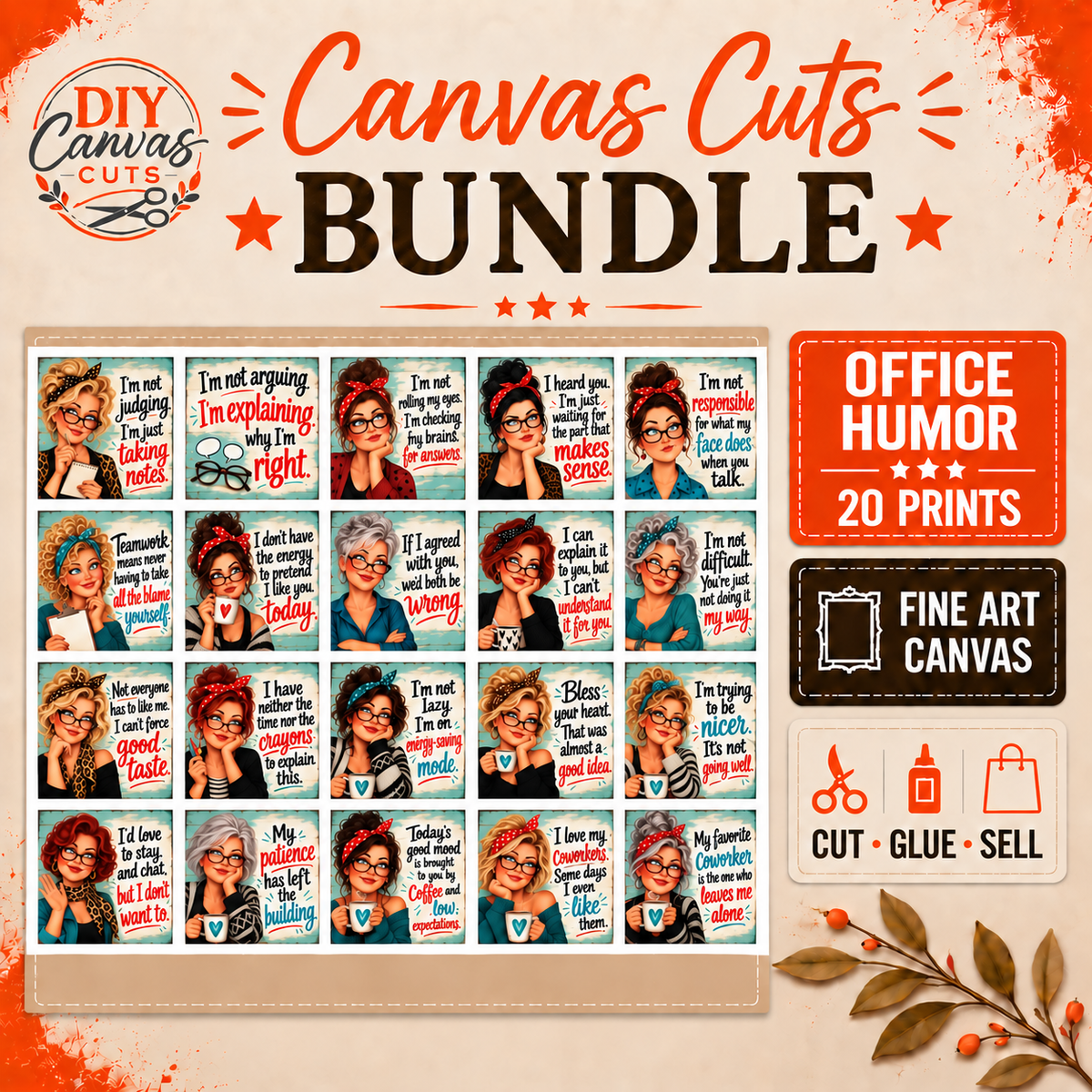 Humorous Office Canvas Bundle - Craft Show Products - DIY Projects
