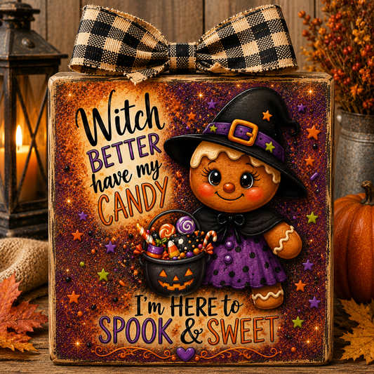 Witch Better Have My Candy Gingerbread Witch Canvas Print | Halloween Door Hanger & DIY Craft Canvast