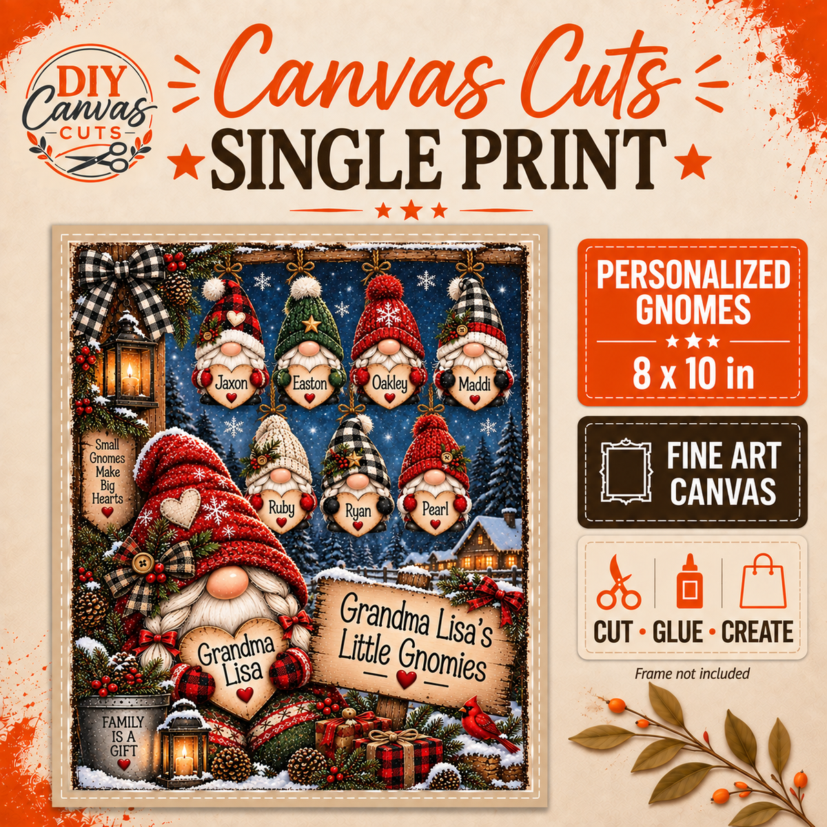 Personalized Christmas Ginome Family Grandma Mom Canvas – 8x10"