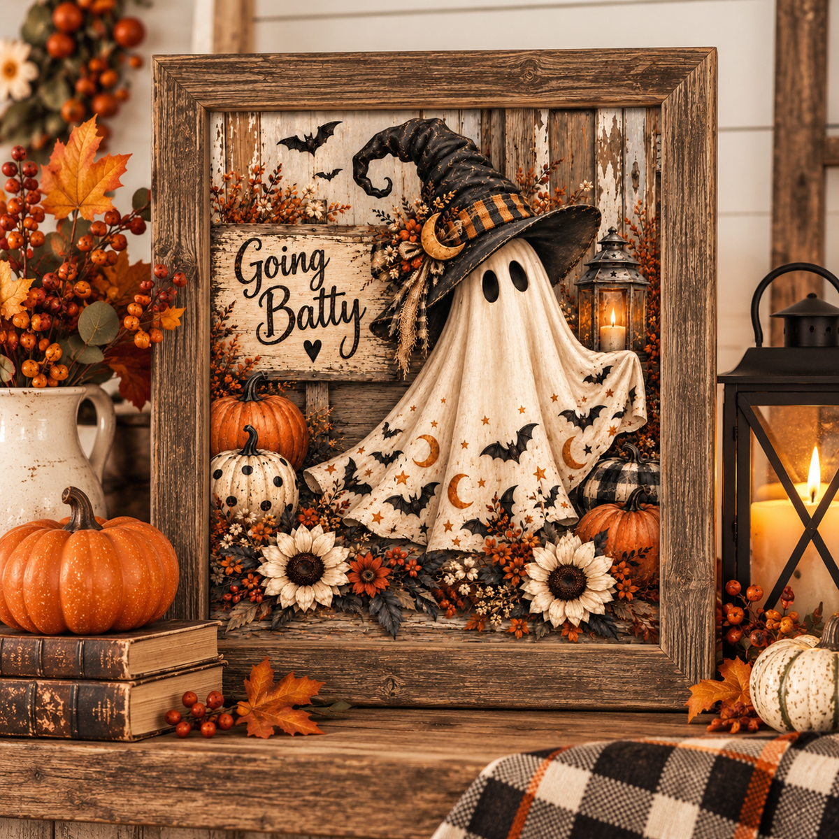Going Batty Primitive Ghost - Fine Art Canvas