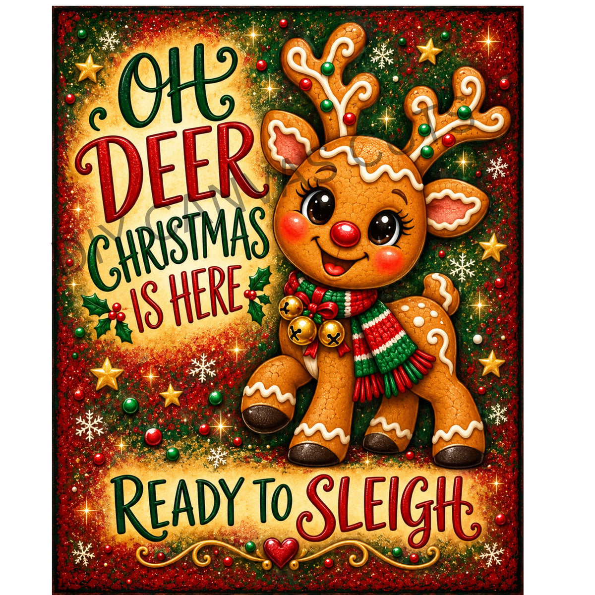 Christmas Gingerbread Reindeer - Fine Art Canvas - Frame or DIY Project