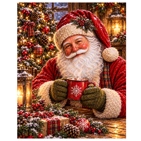Santa with Hot Cocoa - Fine Art Canvas