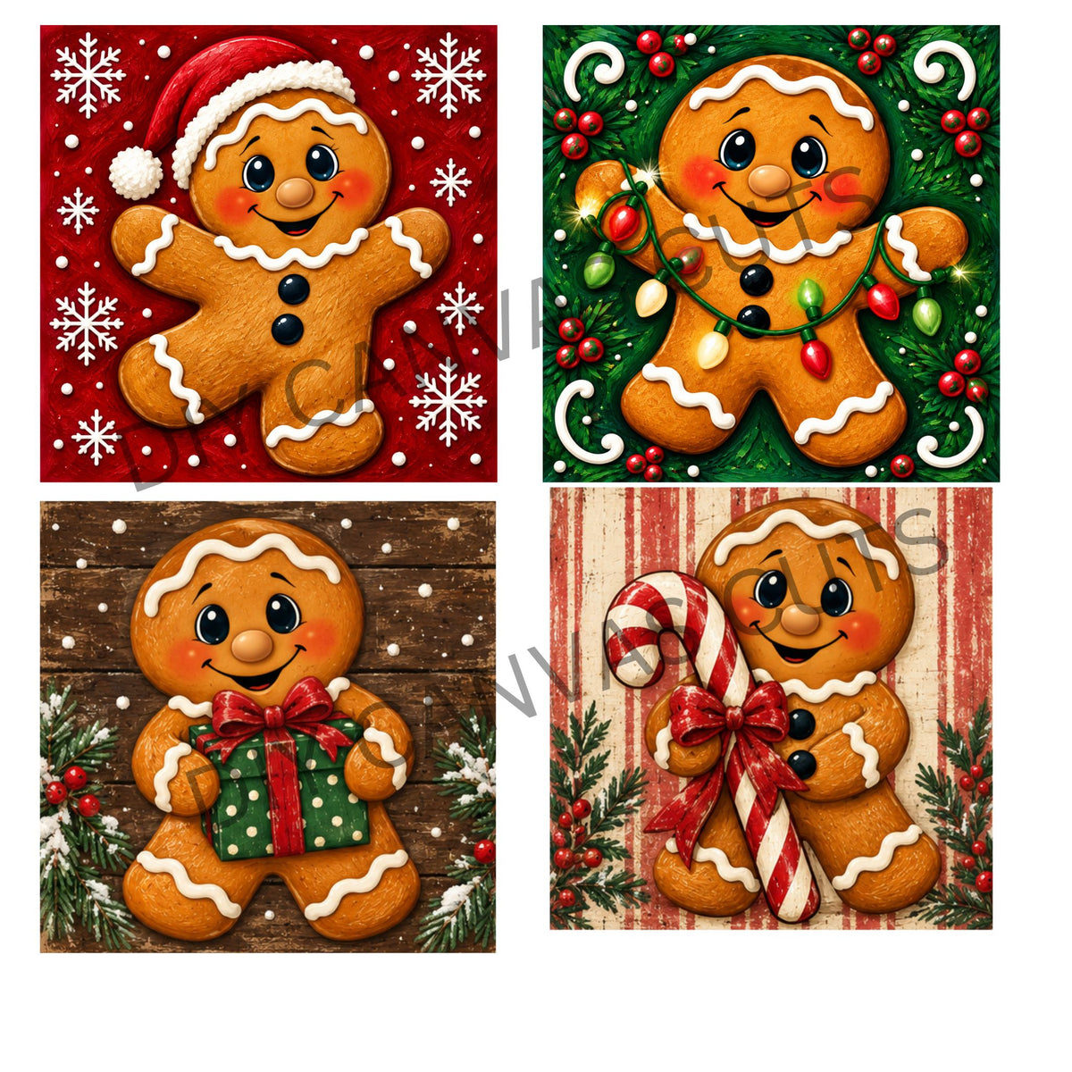 Gingerbread Christmas Mini Bundle - Set of Four 4x4" Fine Art Canvas