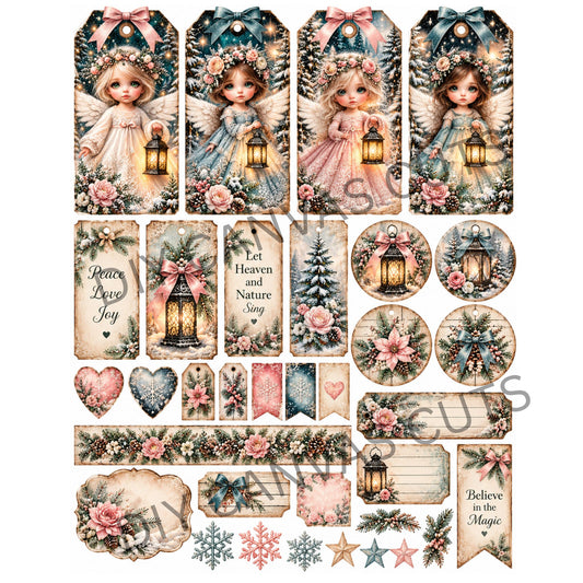 Dreamy Winter Angel Ephemera Canvas Cut Bundle - Tags Christmas Winter