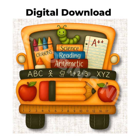 School Bus Background Scene with Crayons Books Glue Bookworm Download