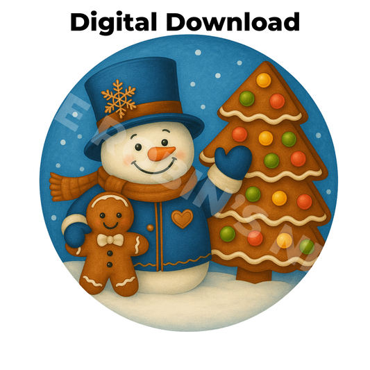 Snowman with Gingerbread Friend & Tree Printable PDF/PNG Download