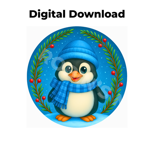 Penguin in Blue Hat + Blue Circle Backgrounds PDF/PNG Download