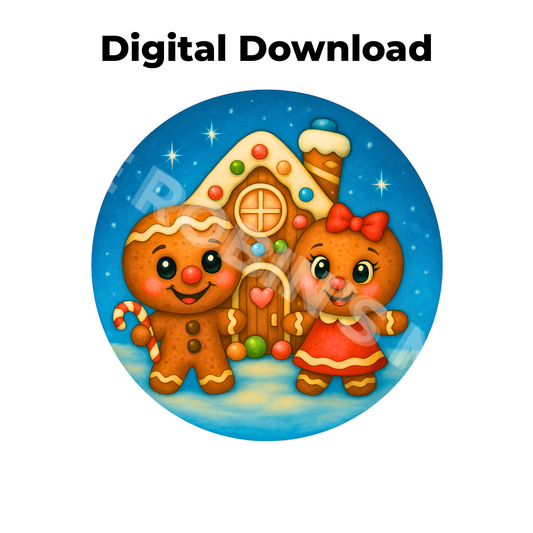 Gingerbread House Girl & Boy Gingerbread Circle Blue Background Download