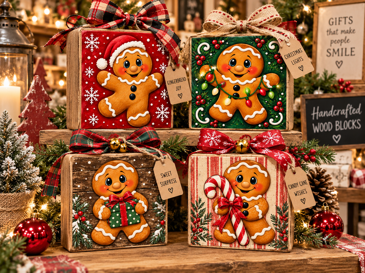 Gingerbread Christmas Mini Bundle - Set of Four 4x4" Fine Art Canvas
