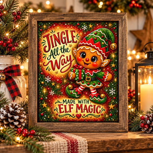 Jingle All the Way Gingerbread Elf - Fine Art Canvas