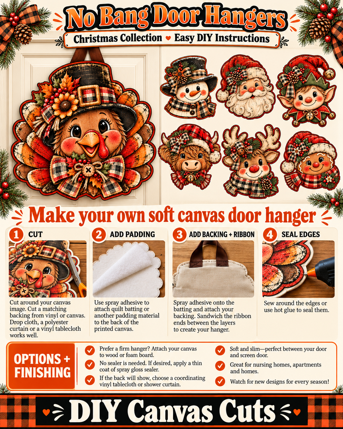 Pilgrim Thanksgiving Turkey Door Hanger Canvas Cut - 16" Fall Canvas for DIY Door Hanger