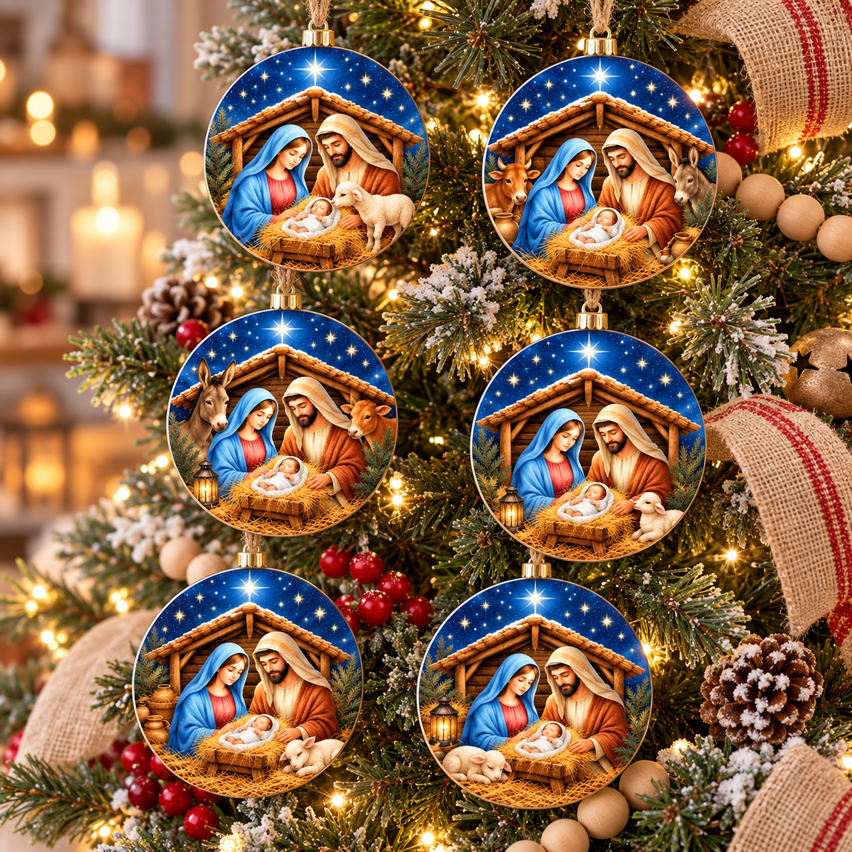 Nativity Ornaments Canvas Bundle - Set of 6 4" Fine Art Canvas Cuts
