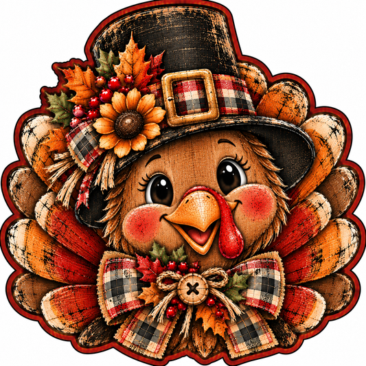 Pilgrim Thanksgiving Turkey Door Hanger Canvas Cut - 16" Fall Canvas for DIY Door Hanger