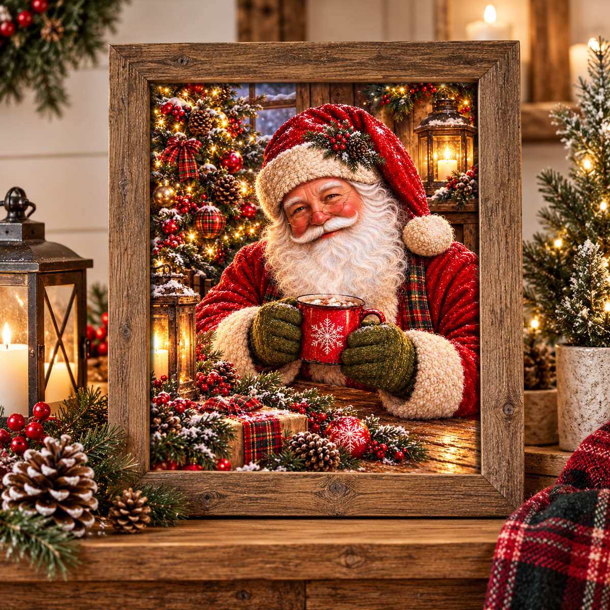 Santa with Hot Cocoa - Fine Art Canvas