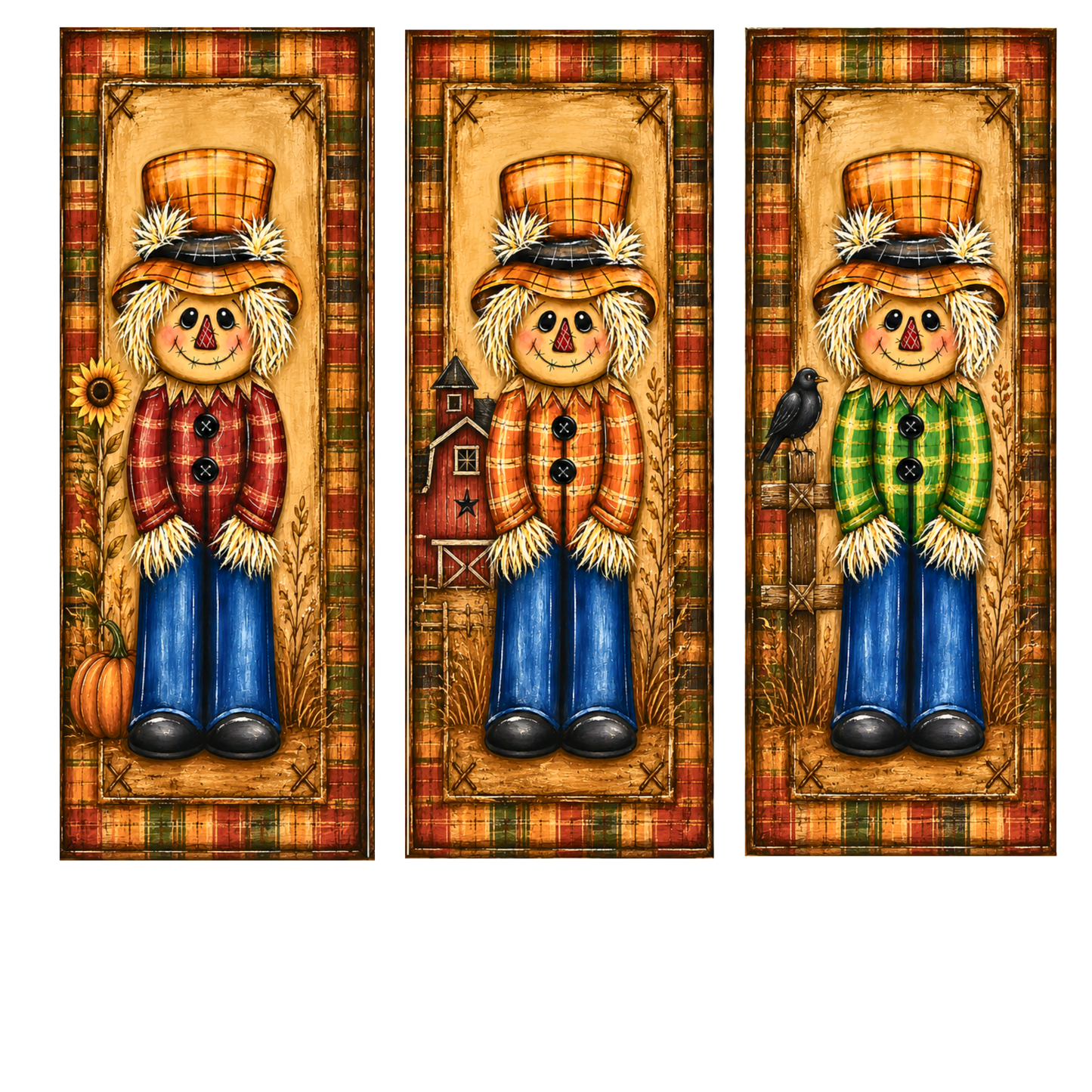 Fall Scarecrow Canvas Bundle | 3 7x18.5" Coordinating DIY Canvas Cuts | Primitive Autumn Pumpkin Designs