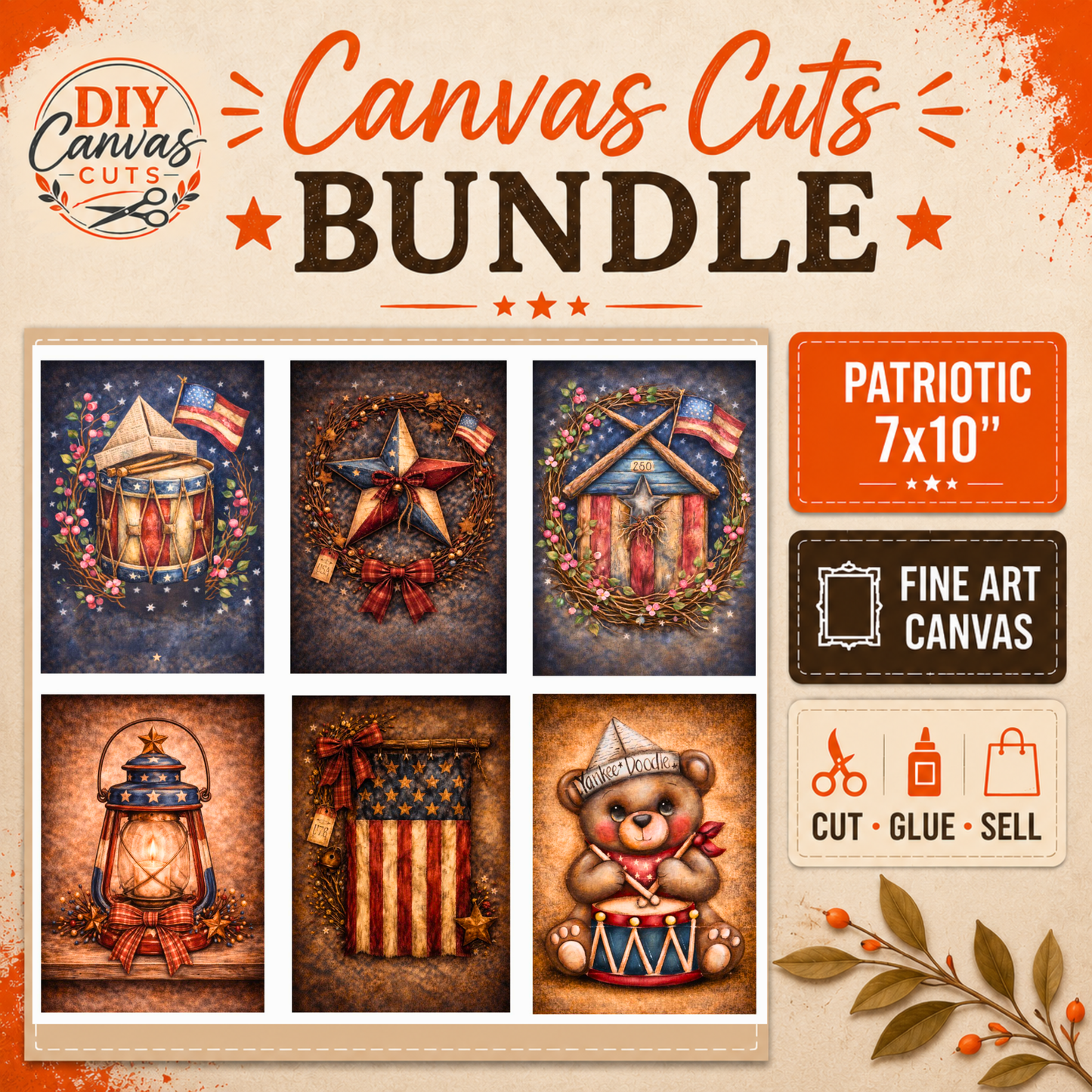 Primitive Americana Canvas Bundle for DIY Patriotic Decor | Craft Show & Farmhouse Designs