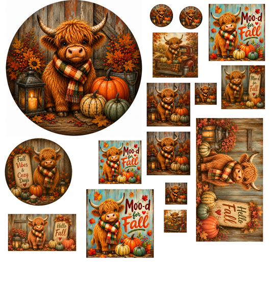 Highland Cow Fall Canvas Bundle 16 pieces | Pumpkin Farmhouse DIY Canvas Cuts | Autumn Rustic Decor Collection