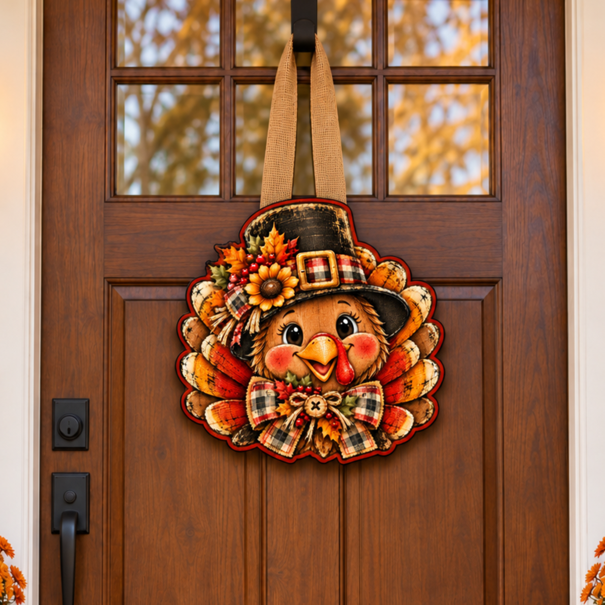 Pilgrim Thanksgiving Turkey Door Hanger Canvas Cut - 16" Fall Canvas for DIY Door Hanger
