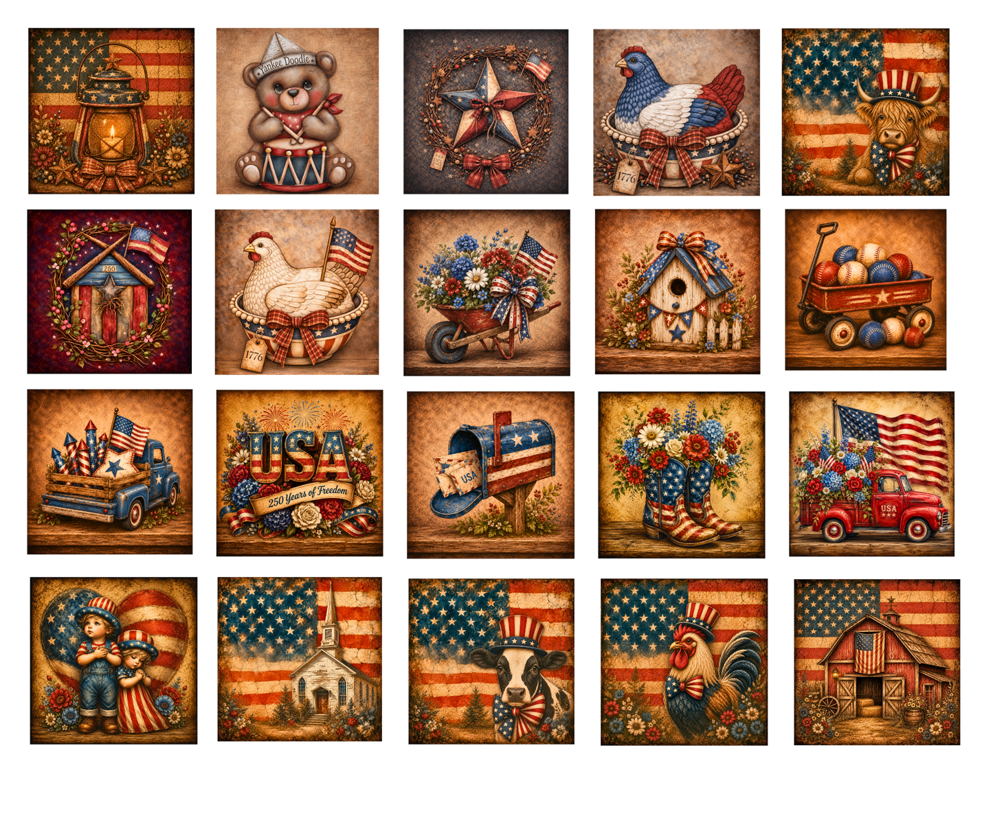 Americana USA 4x4 Canvas Prints Bundle 50% off Special ($75 value)