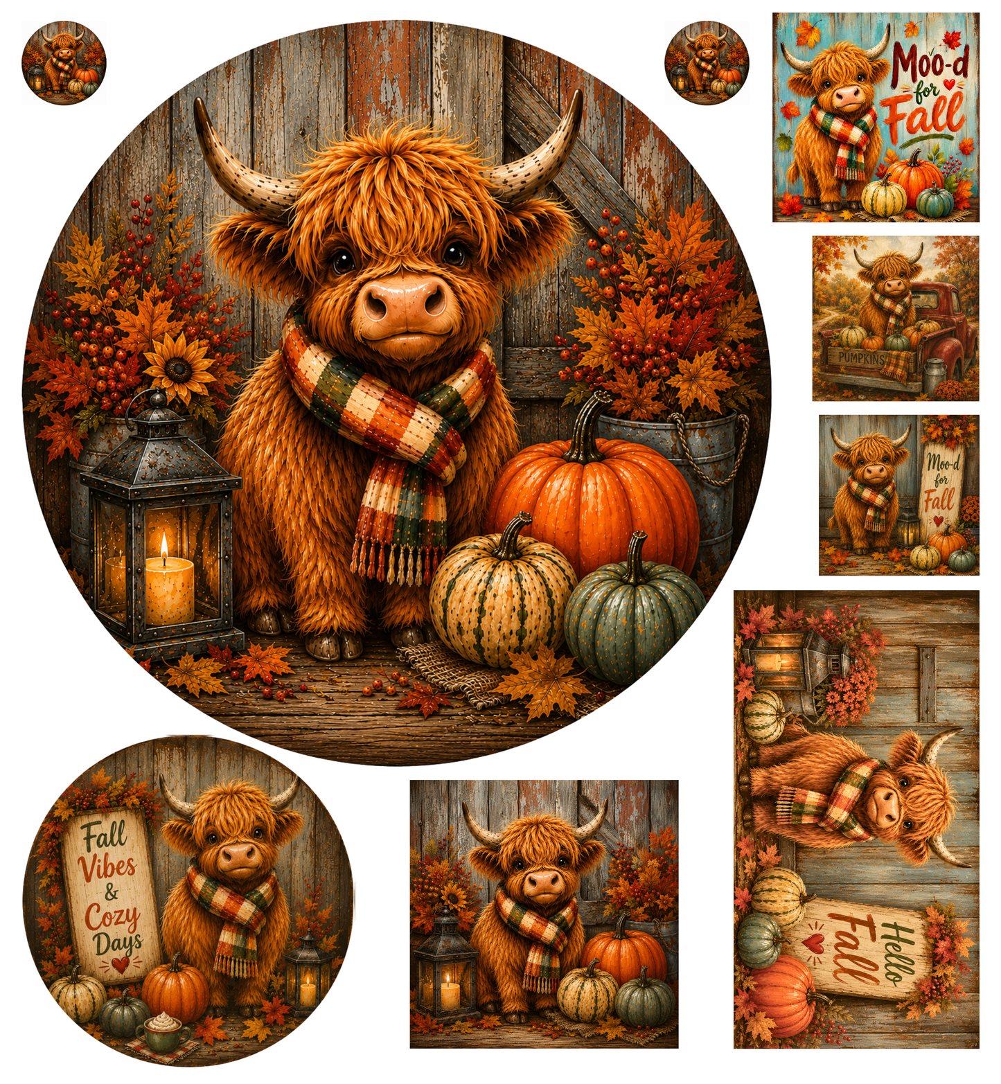 Highland Cow Fall Canvas Bundle | Pumpkin Farmhouse DIY Canvas Cuts | Autumn Rustic Decor Collection