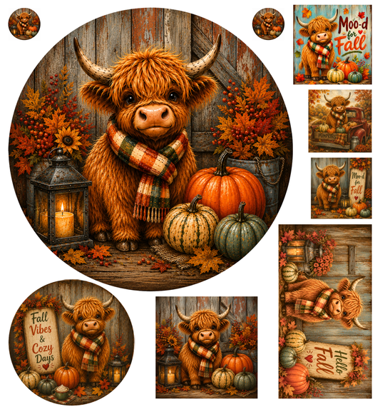 Highland Cow Fall Canvas Bundle | Pumpkin Farmhouse DIY Canvas Cuts | Autumn Rustic Decor Collection