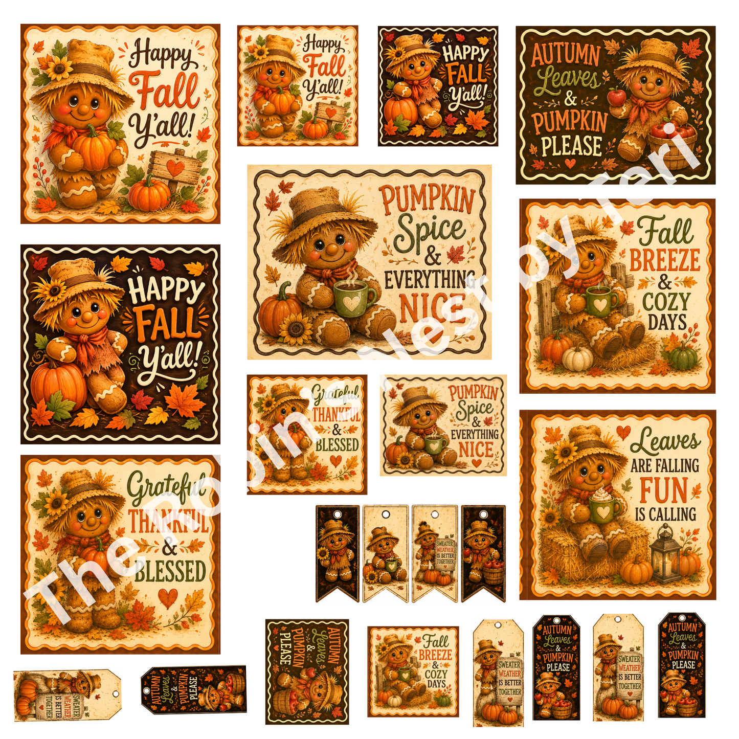 Fall Gingerbread Scarecrow Canvas Cut Bundle | DIY Craft & Home Decor Collection (23 Pieces)