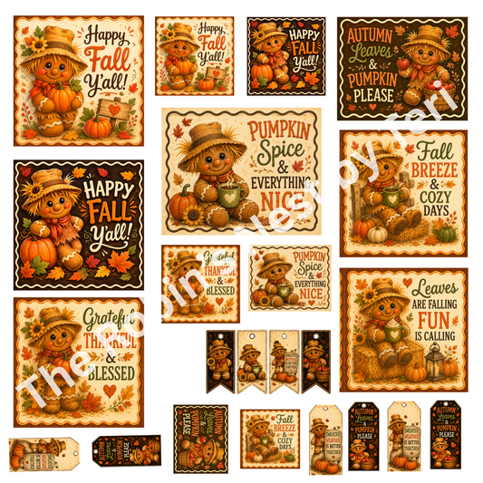 Fall Gingerbread Scarecrow Canvas Cut Bundle | DIY Craft & Home Decor Collection (23 Pieces)