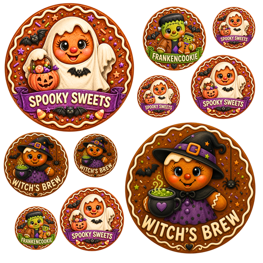 Halloween Gingerbread Canvas Bundle | Frankie, Ghost & Witch DIY Canvas Cuts | Primitive Halloween Decor