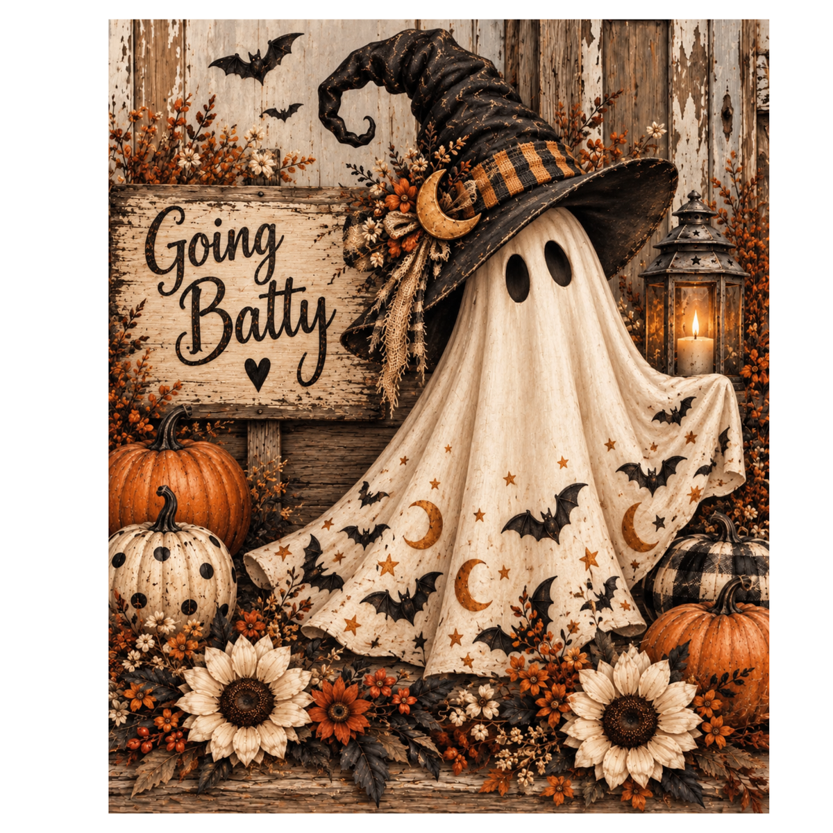 Going Batty Primitive Ghost - Fine Art Canvas