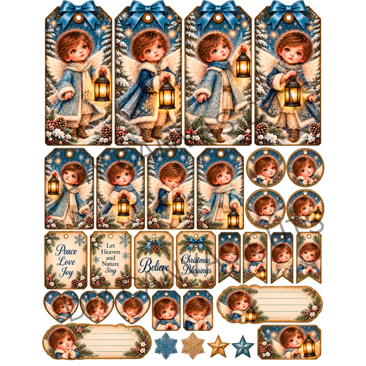 Winter Boy Angel Tags & Ephemera Collection - Christmas