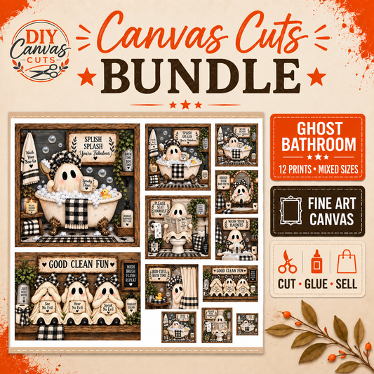 Halloween Ghost Bathroom DIY Canvas Bundle – 12 Prints in Mixed Sizes