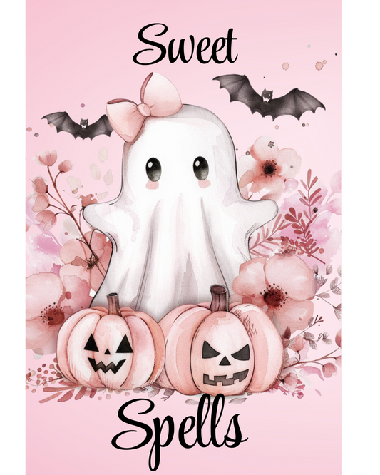 Pink Sweet Spells Ghost Book – Halloween Craft Canvas for Door Hangers, Signs & Spooky Decor