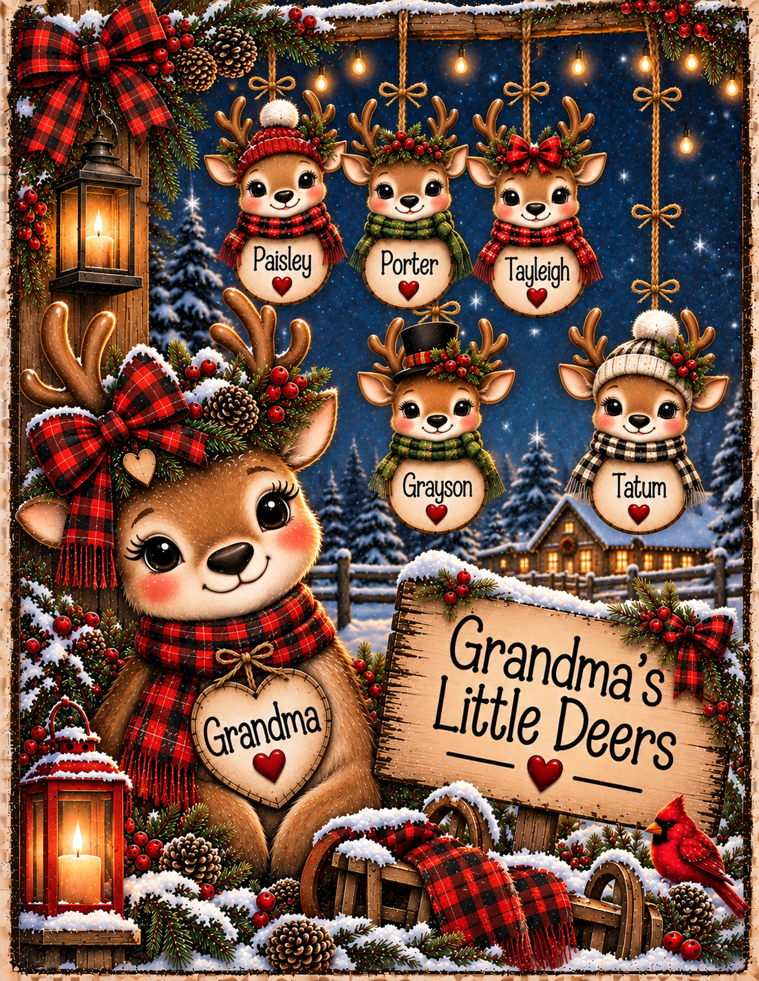 Personalized Christmas Reindeer Family Grandma Mom Canvas – 8x10"