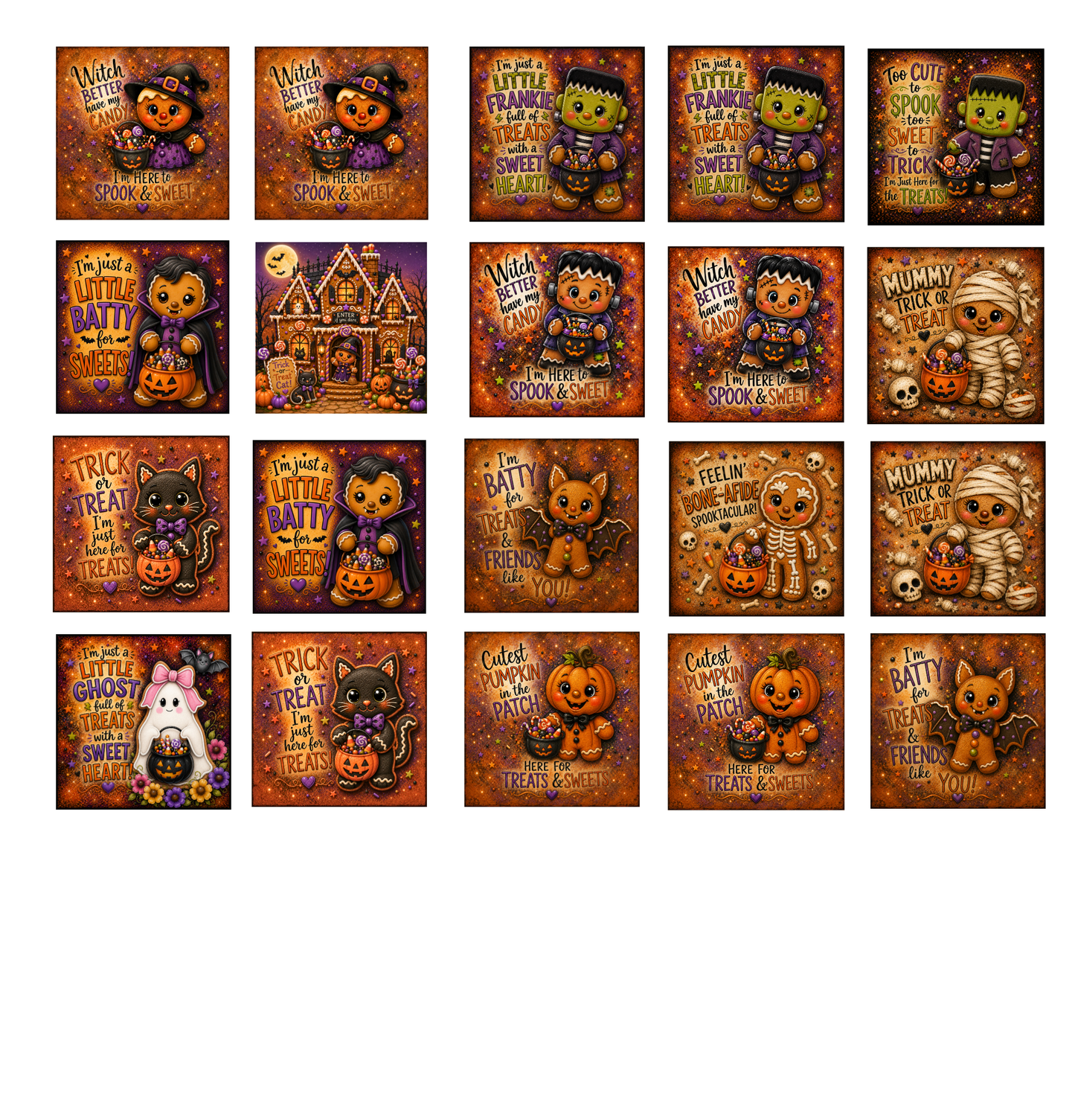 Gingerbread Halloween Canvas Prints 4x4 Bundle 50% Off - DIY Canvas Cuts 20 pieces