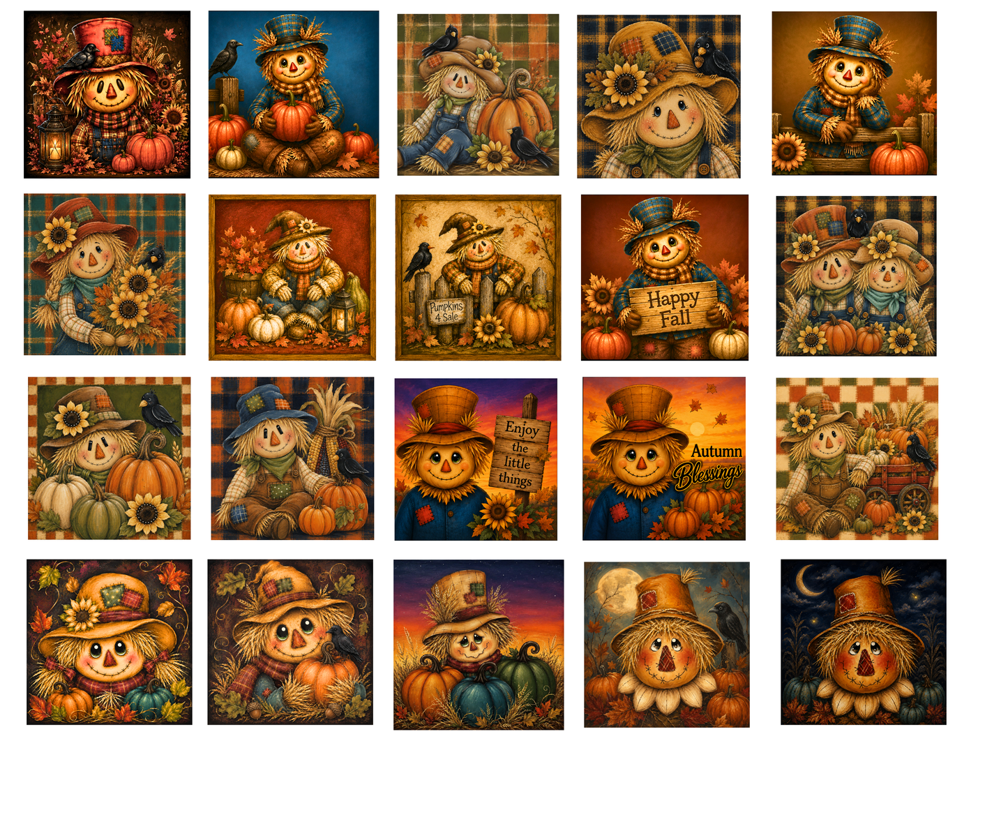 Fall Scarecrow Mini Bundle Magnets & 4x4" Block DIY Canvas Cuts Launch Bundle – 55 Pieces